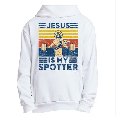 Funny Gym Jesus Is My Spotter Funny Workout Jesus Urban Pullover Hoodie