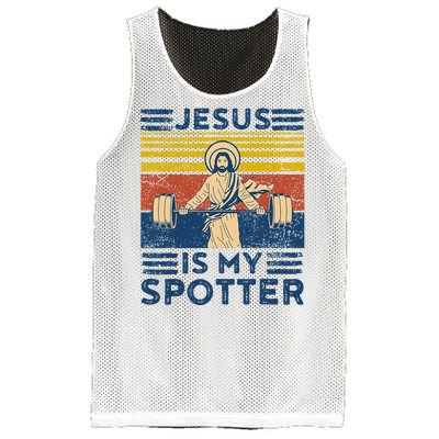 Funny Gym Jesus Is My Spotter Funny Workout Jesus Mesh Reversible Basketball Jersey Tank