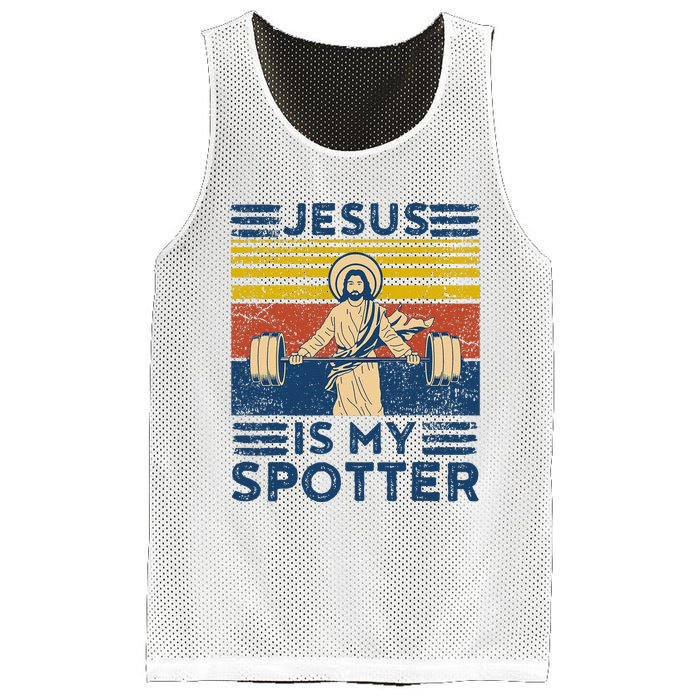 Funny Gym Jesus Is My Spotter Funny Workout Jesus Mesh Reversible Basketball Jersey Tank