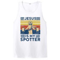 Funny Gym Jesus Is My Spotter Funny Workout Jesus PosiCharge Competitor Tank