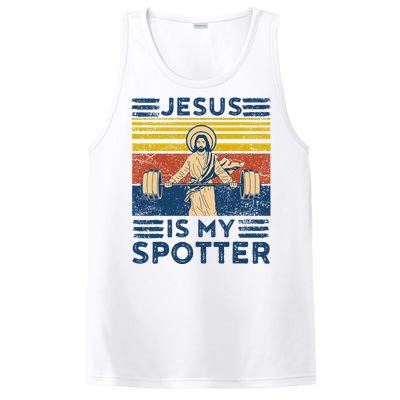 Funny Gym Jesus Is My Spotter Funny Workout Jesus PosiCharge Competitor Tank