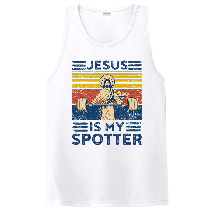 Funny Gym Jesus Is My Spotter Funny Workout Jesus PosiCharge Competitor Tank