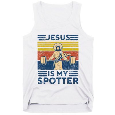 Funny Gym Jesus Is My Spotter Funny Workout Jesus Tank Top