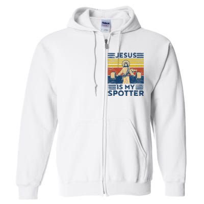 Funny Gym Jesus Is My Spotter Funny Workout Jesus Full Zip Hoodie