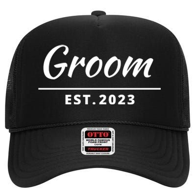 Funny Groom, Just Married Couples Set Tee, Groom Tee High Crown Mesh Back Trucker Hat