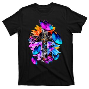 FaithHopeLove God Jesus Christ Cross Butterflies Floral T-Shirt