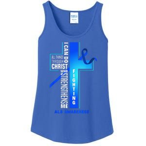 Faith God Jesus Christ ALS Warrior ALS Fighter ALS Awareness Ladies Essential Tank