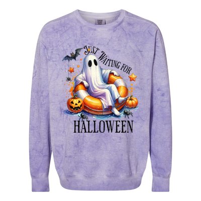 Funny Ghost Just Waiting For Halloween Gift Colorblast Crewneck Sweatshirt