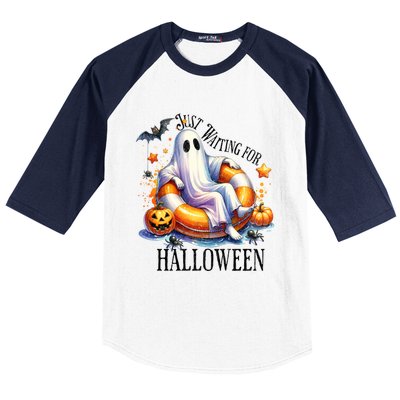 Funny Ghost Just Waiting For Halloween Gift Baseball Sleeve Shirt