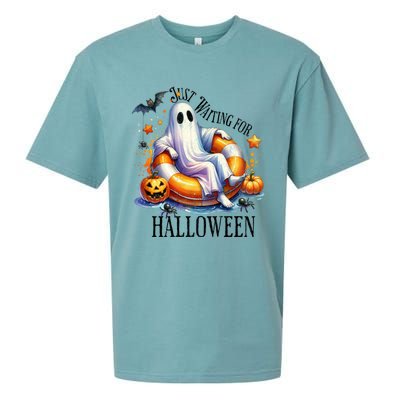 Funny Ghost Just Waiting For Halloween Gift Sueded Cloud Jersey T-Shirt