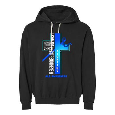 Faith God Jesus Christ Als Warrior Als Fighter Als Awareness Garment-Dyed Fleece Hoodie