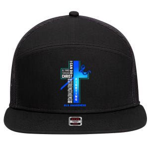 Faith God Jesus Christ Als Warrior Als Fighter Als Awareness 7 Panel Mesh Trucker Snapback Hat