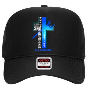 Faith God Jesus Christ Als Warrior Als Fighter Als Awareness High Crown Mesh Back Trucker Hat