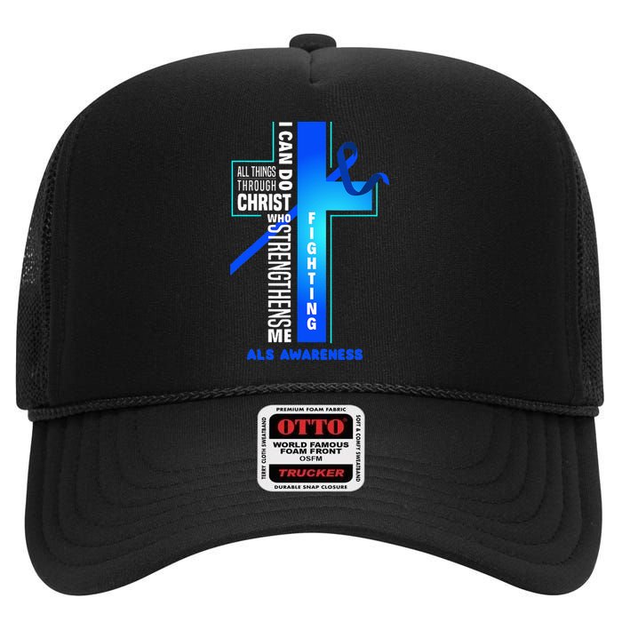 Faith God Jesus Christ Als Warrior Als Fighter Als Awareness High Crown Mesh Back Trucker Hat