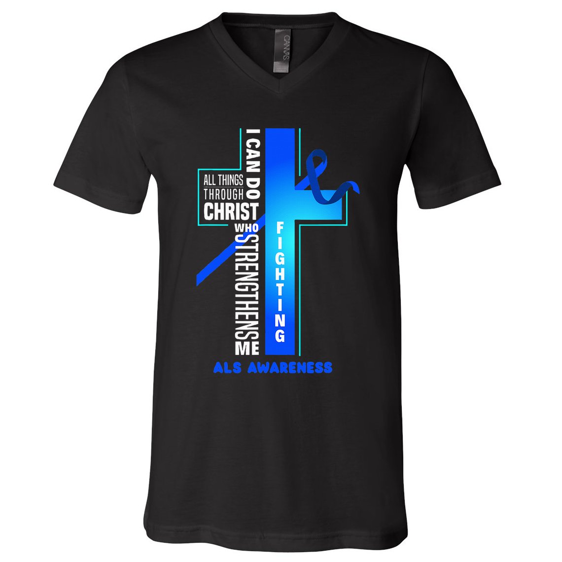 Faith God Jesus Christ Als Warrior Als Fighter Als Awareness V-Neck T-Shirt