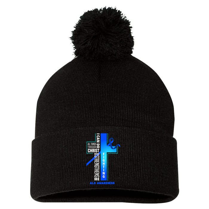 Faith God Jesus Christ Als Warrior Als Fighter Als Awareness Pom Pom 12in Knit Beanie