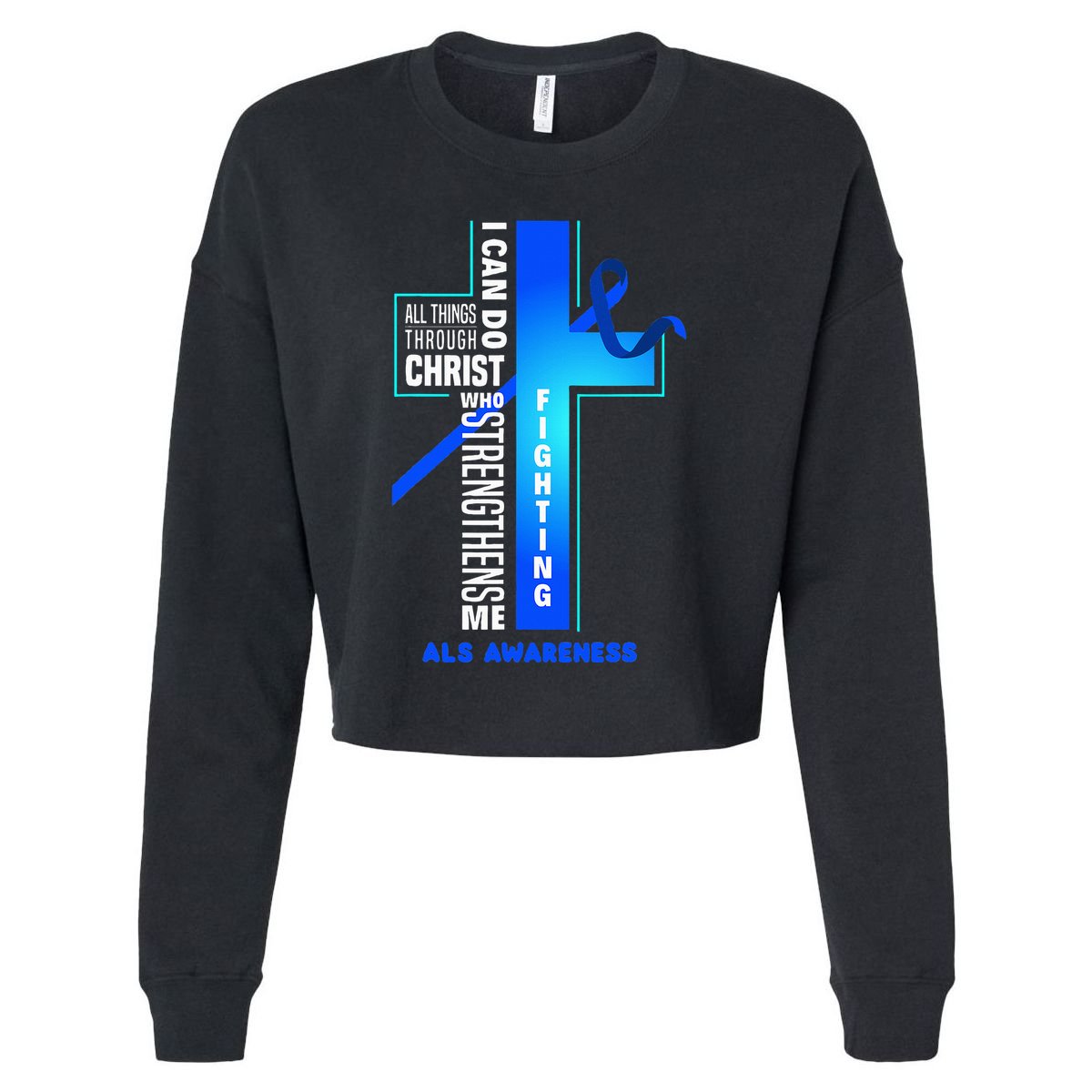 Faith God Jesus Christ Als Warrior Als Fighter Als Awareness Cropped Pullover Crew
