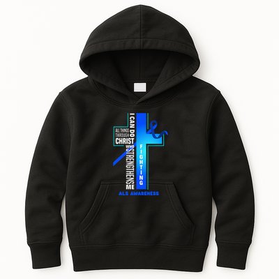 Faith God Jesus Christ Als Warrior Als Fighter Als Awareness Kids Hoodie