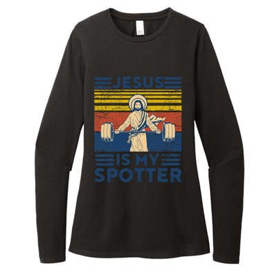 Funny Gym Jesus Is My Spotter Funny Workout Jesus Womens CVC Long Sleeve Shirt