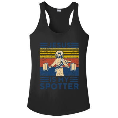 Funny Gym Jesus Is My Spotter Funny Workout Jesus Ladies PosiCharge Competitor Racerback Tank