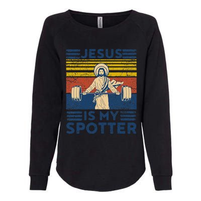 Funny Gym Jesus Is My Spotter Funny Workout Jesus Womens California Wash Sweatshirt