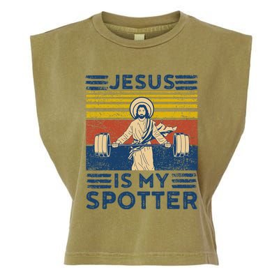 Funny Gym Jesus Is My Spotter Funny Workout Jesus Garment-Dyed Women's Muscle Tee