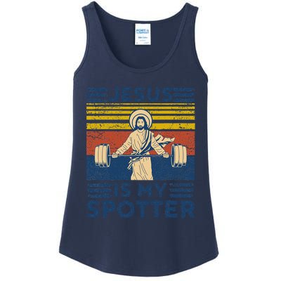 Funny Gym Jesus Is My Spotter Funny Workout Jesus Ladies Essential Tank