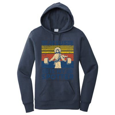 Funny Gym Jesus Is My Spotter Funny Workout Jesus Women's Pullover Hoodie