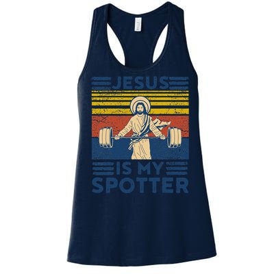 Funny Gym Jesus Is My Spotter Funny Workout Jesus Women's Racerback Tank