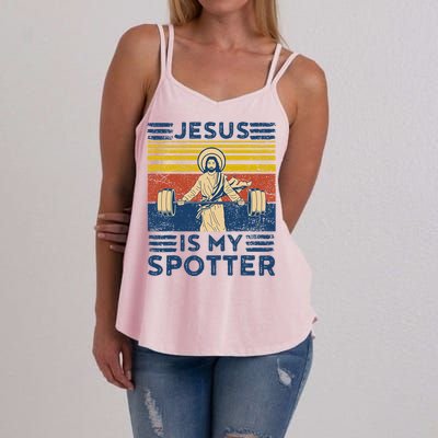 Funny Gym Jesus Is My Spotter Funny Workout Jesus Women's Strappy Tank