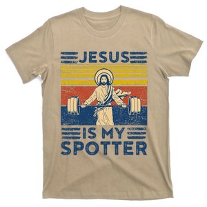 Funny Gym Jesus Is My Spotter Funny Workout Jesus T-Shirt