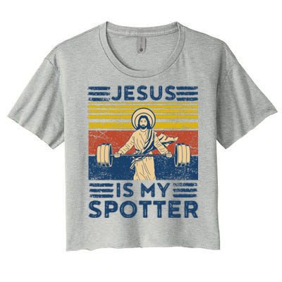 Funny Gym Jesus Is My Spotter Funny Workout Jesus Women's Crop Top Tee