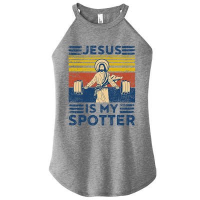 Funny Gym Jesus Is My Spotter Funny Workout Jesus Women's Perfect Tri Rocker Tank