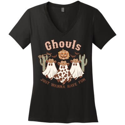 Funny Ghouls Just Wanna Have Fun Halloween Spooky Season Gift Women's V-Neck T-Shirt