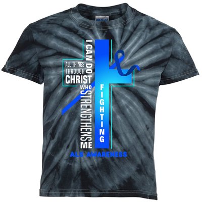 Faith God Jesus Christ ALS Warrior ALS Fighter ALS Awareness Kids Tie-Dye T-Shirt