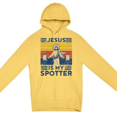 Funny Gym Jesus Is My Spotter Funny Workout Jesus Premium Pullover Hoodie