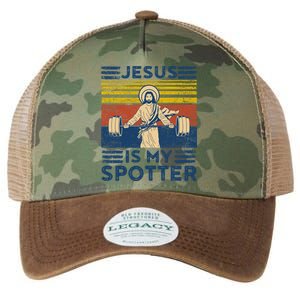 Funny Gym Jesus Is My Spotter Funny Workout Jesus Legacy Tie Dye Trucker Hat