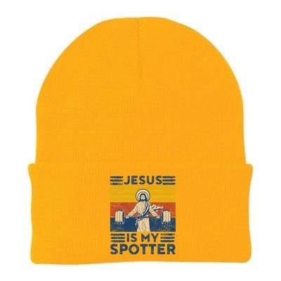 Funny Gym Jesus Is My Spotter Funny Workout Jesus Knit Cap Winter Beanie