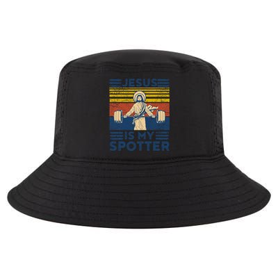 Funny Gym Jesus Is My Spotter Funny Workout Jesus Cool Comfort Performance Bucket Hat