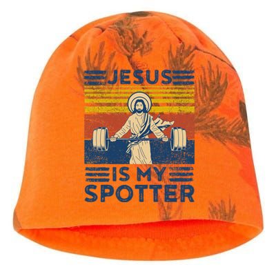 Funny Gym Jesus Is My Spotter Funny Workout Jesus Kati - Camo Knit Beanie