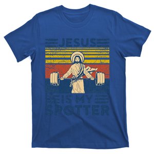 Funny Gym Jesus Is My Spotter Funny Workout Jesus T-Shirt