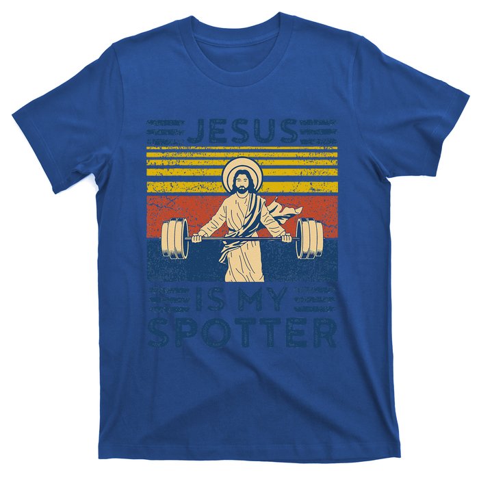 Funny Gym Jesus Is My Spotter Funny Workout Jesus T-Shirt