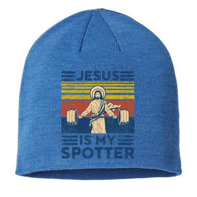 Funny Gym Jesus Is My Spotter Funny Workout Jesus Sustainable Beanie