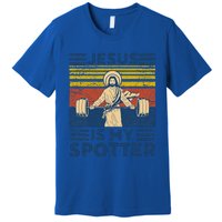 Funny Gym Jesus Is My Spotter Funny Workout Jesus Premium T-Shirt