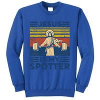 Funny Gym Jesus Is My Spotter Funny Workout Jesus Tall Sweatshirt