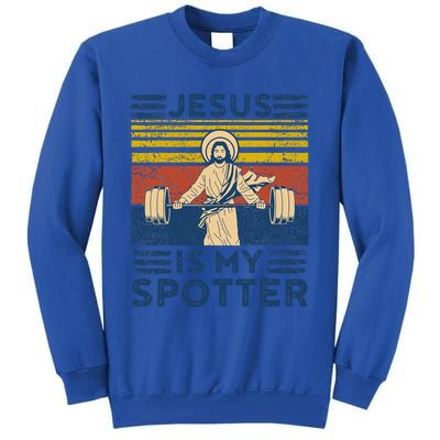 Funny Gym Jesus Is My Spotter Funny Workout Jesus Tall Sweatshirt