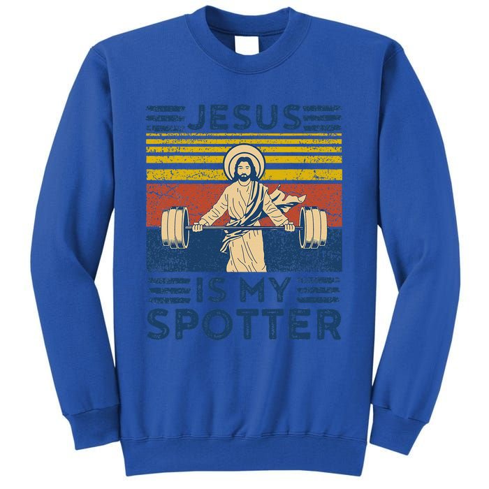 Funny Gym Jesus Is My Spotter Funny Workout Jesus Tall Sweatshirt