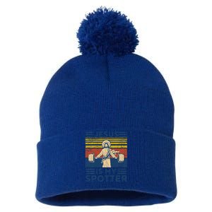 Funny Gym Jesus Is My Spotter Funny Workout Jesus Pom Pom 12in Knit Beanie