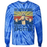 Funny Gym Jesus Is My Spotter Funny Workout Jesus Tie-Dye Long Sleeve Shirt