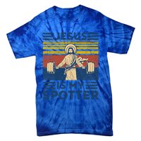 Funny Gym Jesus Is My Spotter Funny Workout Jesus Tie-Dye T-Shirt